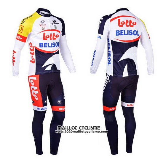 2013 Maillot Ciclismo Lotto Belisol Violet et Blanc Manches Longues et Cuissard